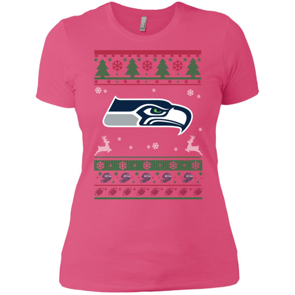Seattle Seahawks Logo Football Teams Ugly Christmas Sweater Women T-Shirt