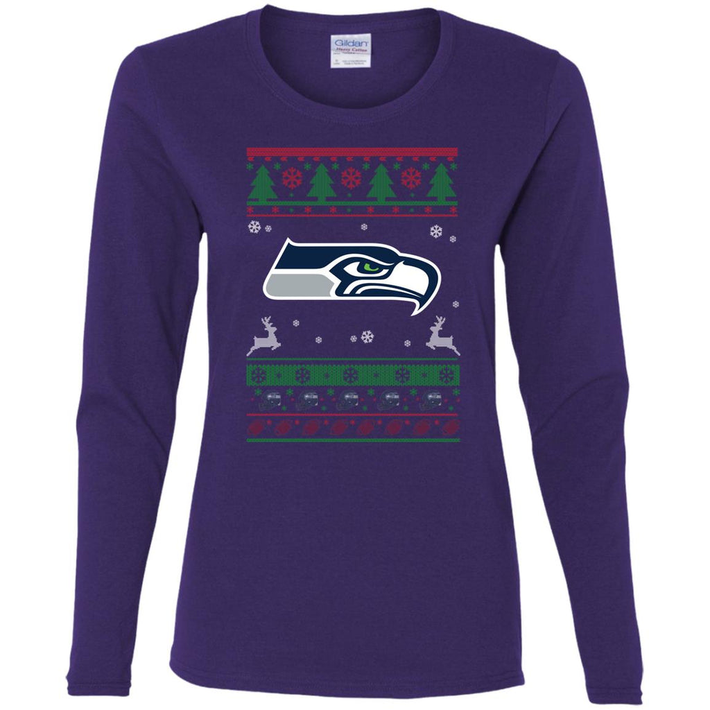 Seattle Seahawks Logo Football Teams Ugly Christmas Sweater Women Long Sleeve Shirt