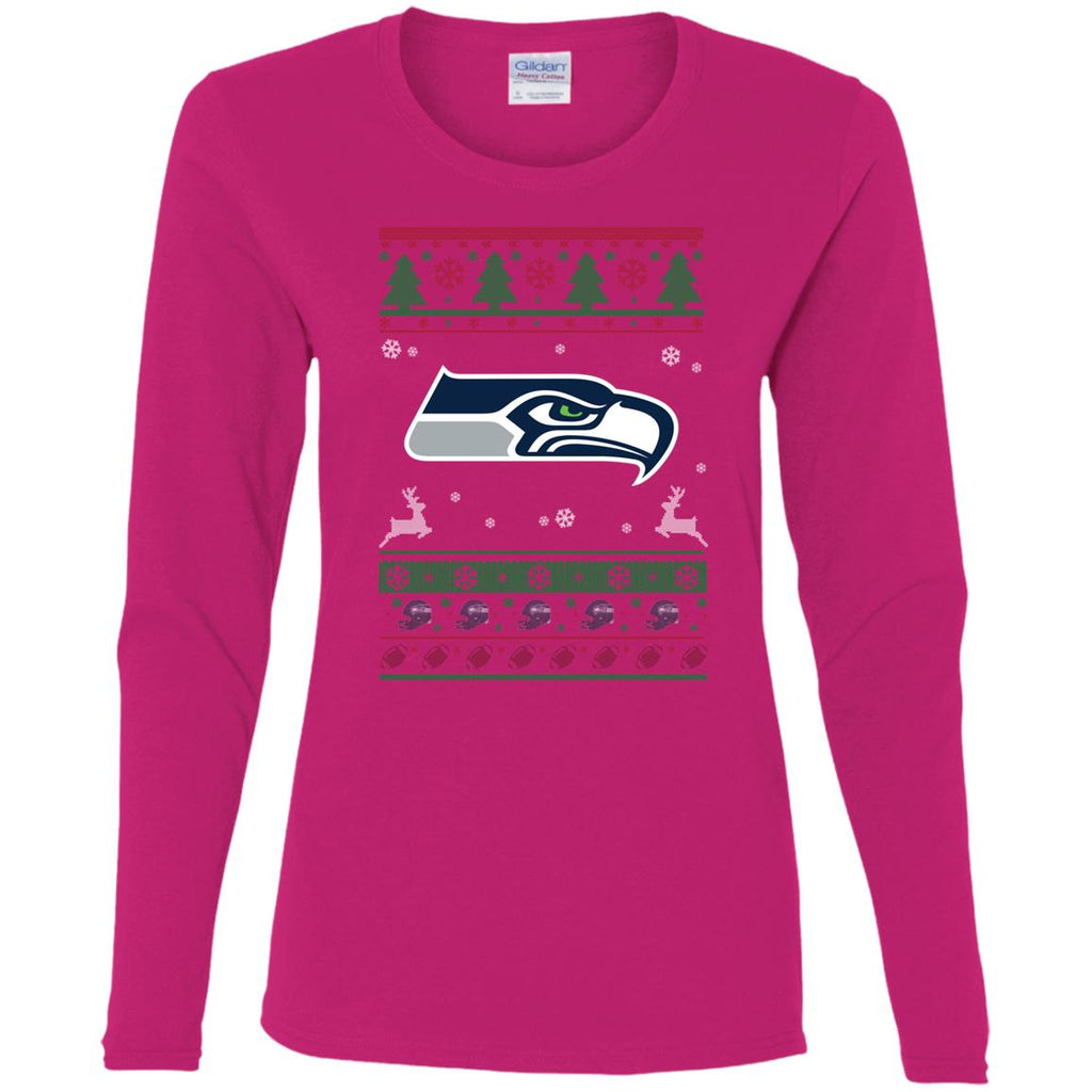 Seattle Seahawks Logo Football Teams Ugly Christmas Sweater Women Long Sleeve Shirt