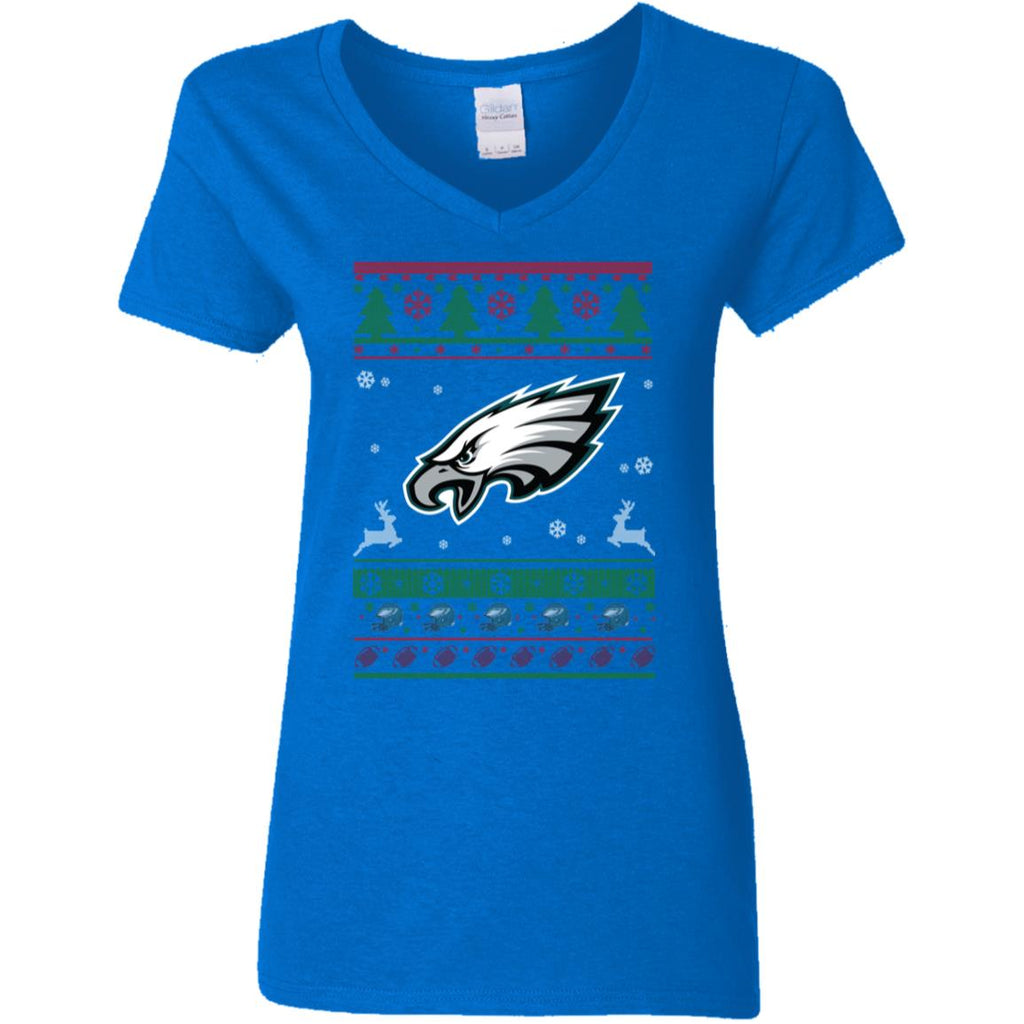 Philadelphia Eagles Logo Football Teams Ugly Christmas Sweater Women V-Neck T-Shirt