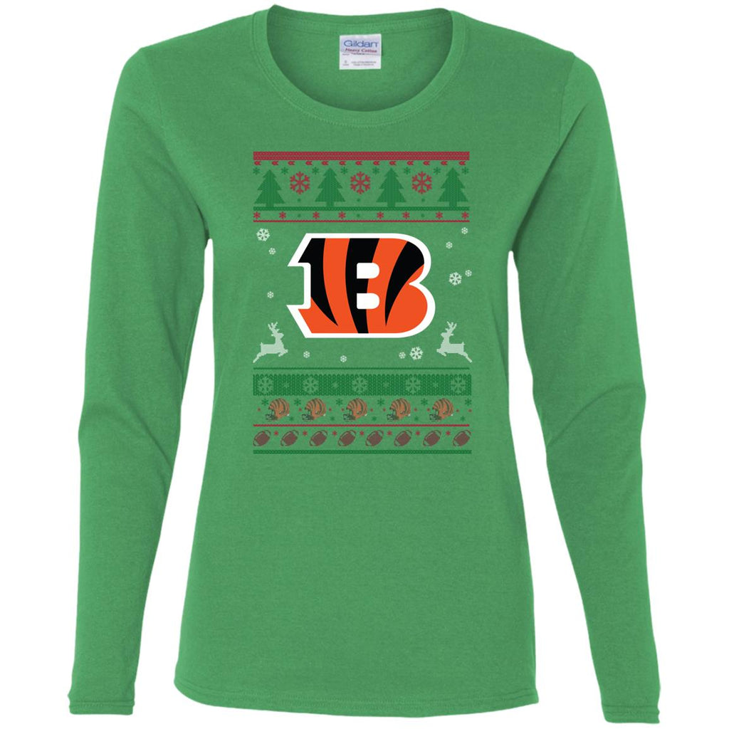 Cincinnati Bengals Logo Football Teams Ugly Christmas Sweater Women Long Sleeve Shirt