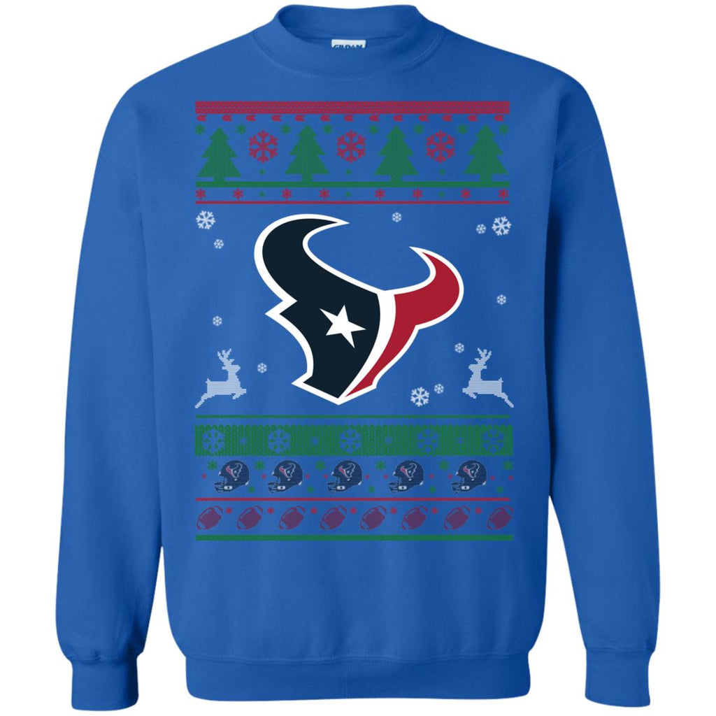 Houston Texans Logo Football Teams Ugly Christmas Sweater Unisex Crewneck Pullover Sweatshirt