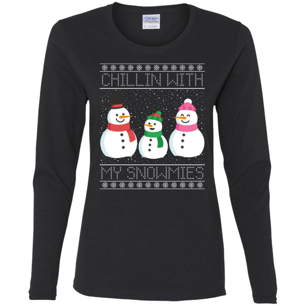 Chillin With My Snowmies Snowman Christmas Women Long Sleeve Shirt
