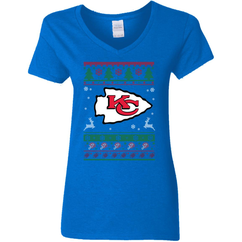 Kansas City Chiefs Logo Football Teams Ugly Christmas Sweater Women V-Neck T-Shirt