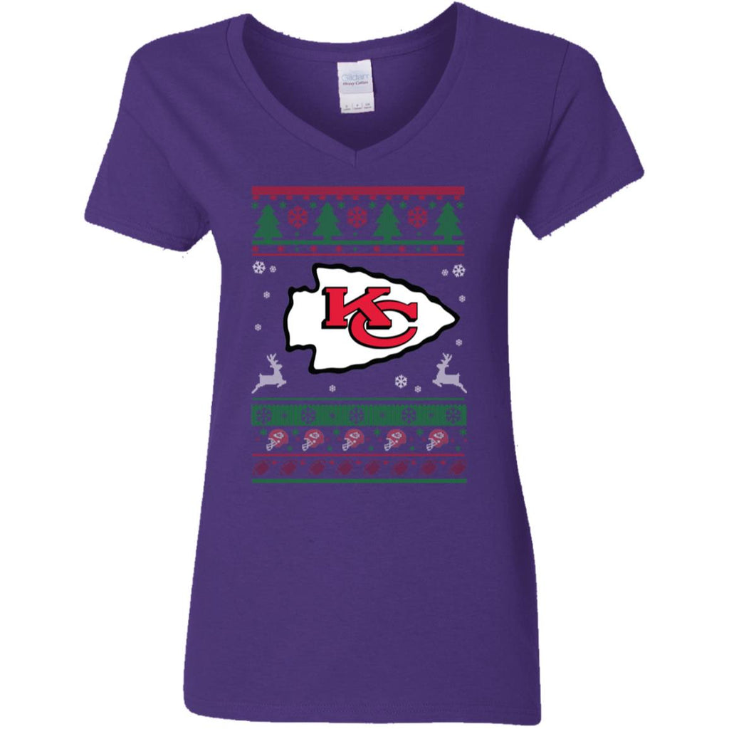Kansas City Chiefs Logo Football Teams Ugly Christmas Sweater Women V-Neck T-Shirt