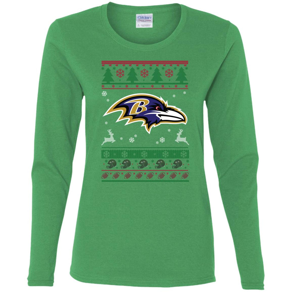 Baltimore Ravens Logo Football Teams Ugly Christmas Sweater Women Long Sleeve Shirt