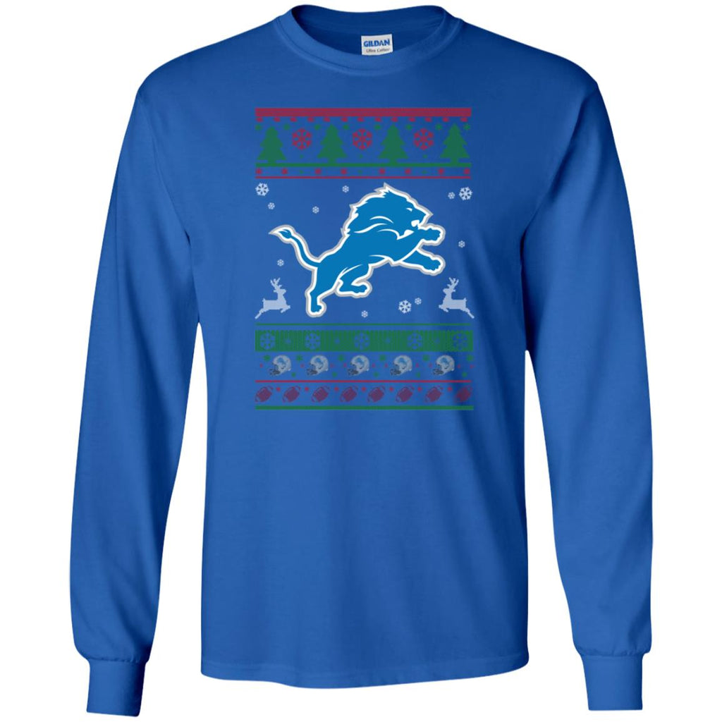 Detroit Lions Logo Football Teams Ugly Christmas Sweater Men Long SLeeve Shirt