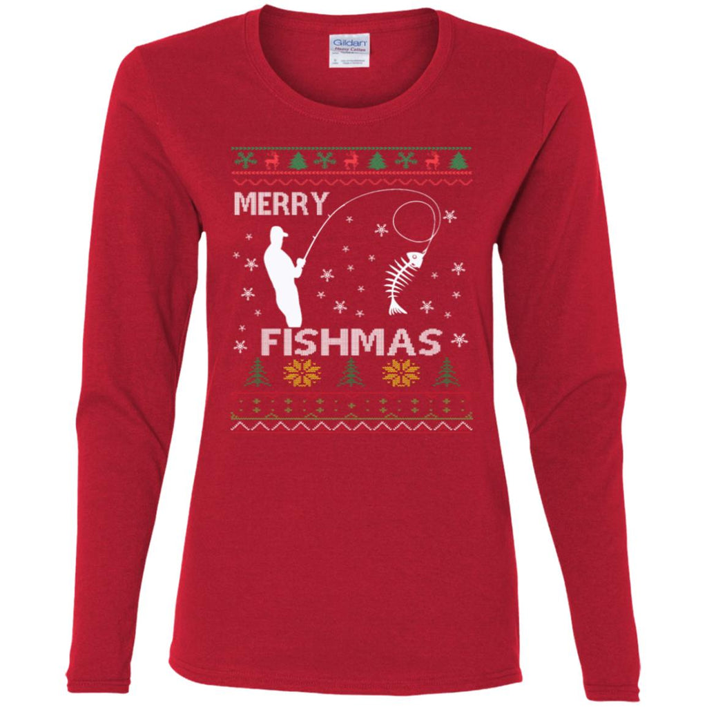 Merry Fishmas Ugly Christmas Women Long Sleeve Shirt