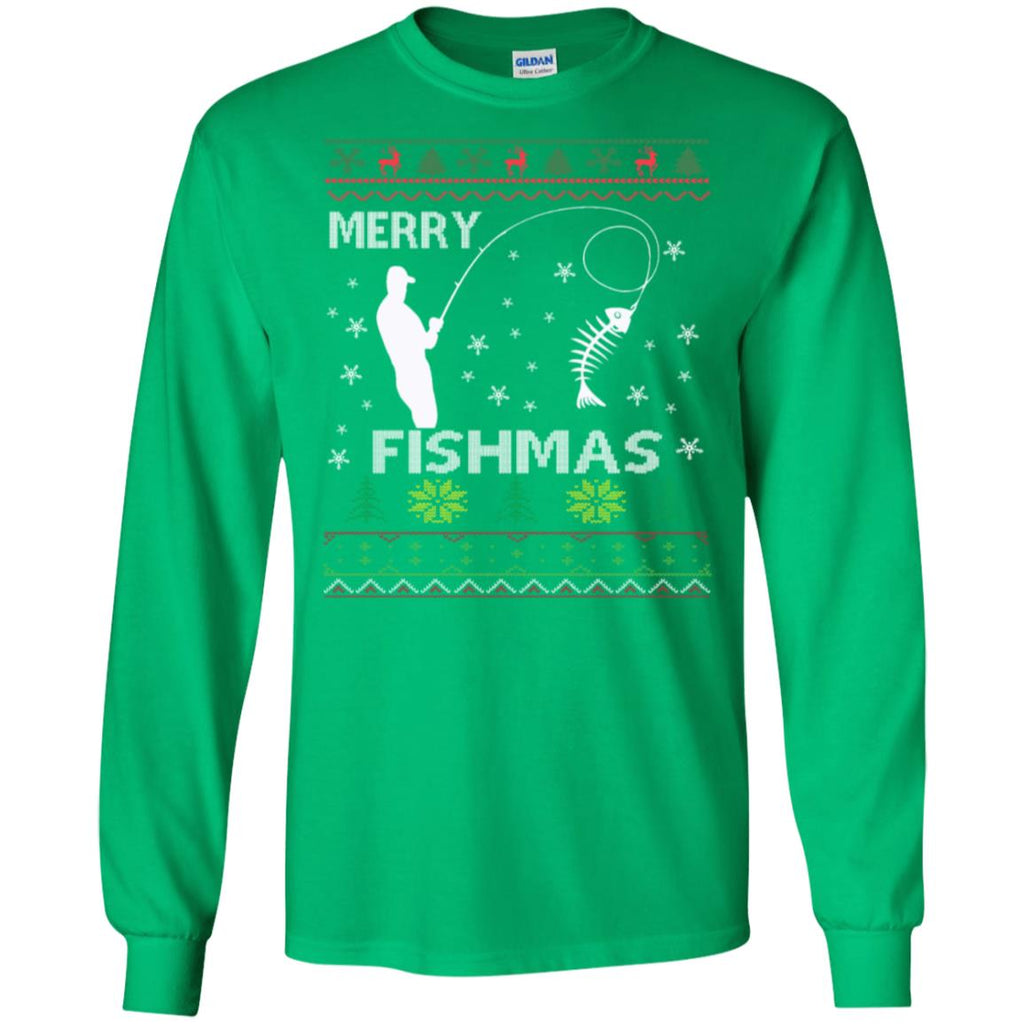 Merry Fishmas Ugly Christmas Men Long SLeeve Shirt