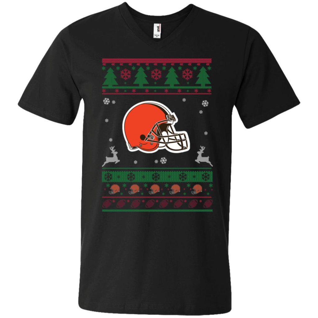 Cleveland Browns Logo Football Teams Ugly Christmas Sweater Men V-Neck T-Shirt