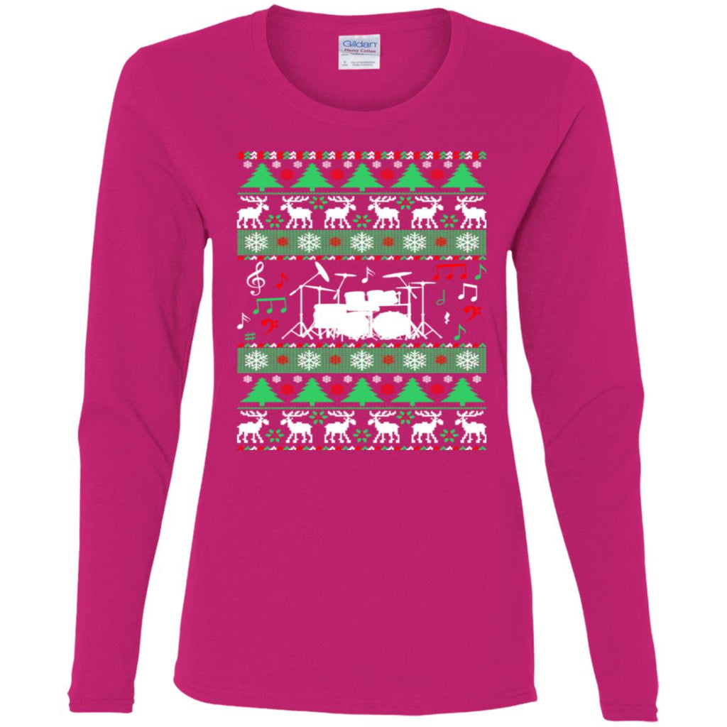 Drums Drummer Ugly Christmas Women Long Sleeve Shirt