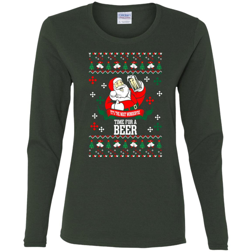 It's The Most Wonderful Time For A Beer Ugly Christmas Women Long Sleeve Shirt