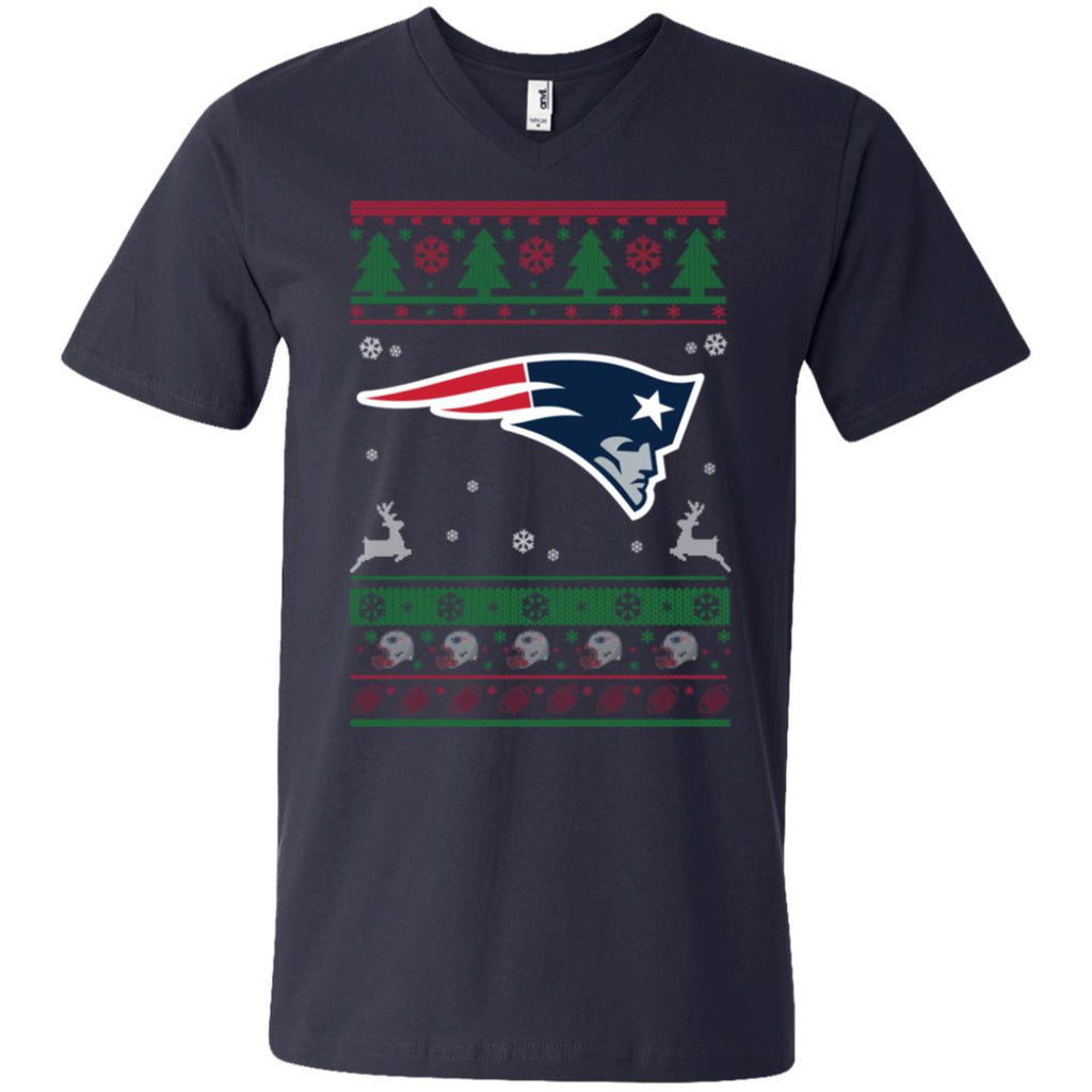 New England Patriots Logo Football Teams Ugly Christmas Sweater Men V-Neck T-Shirt