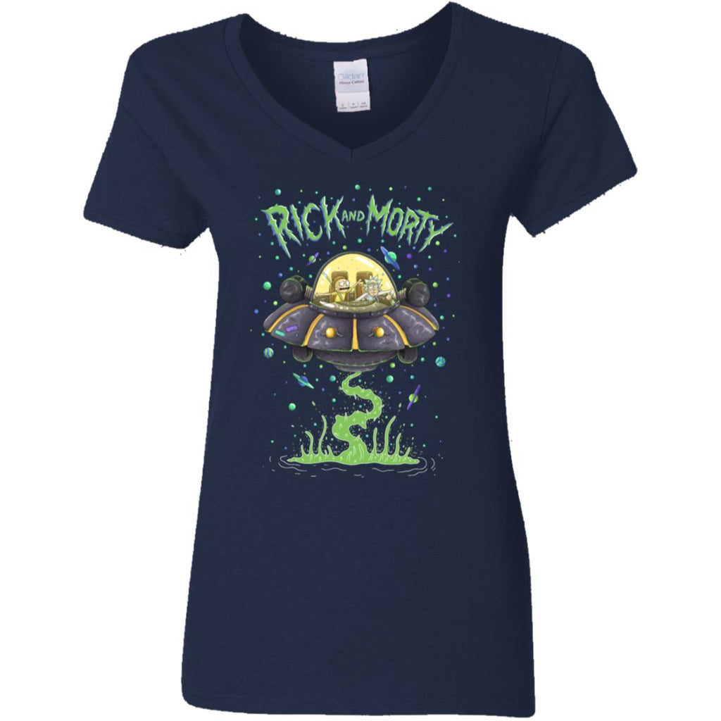 Rick And Morty Spaceship Illustration Women V-Neck T-Shirt