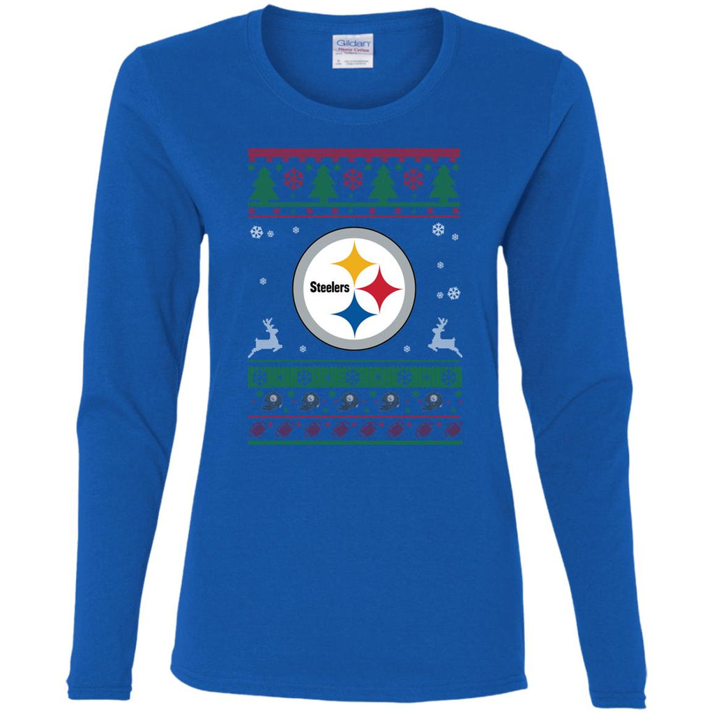Pittsburgh Steelers Logo Football Teams Ugly Christmas Sweater Women Long Sleeve Shirt
