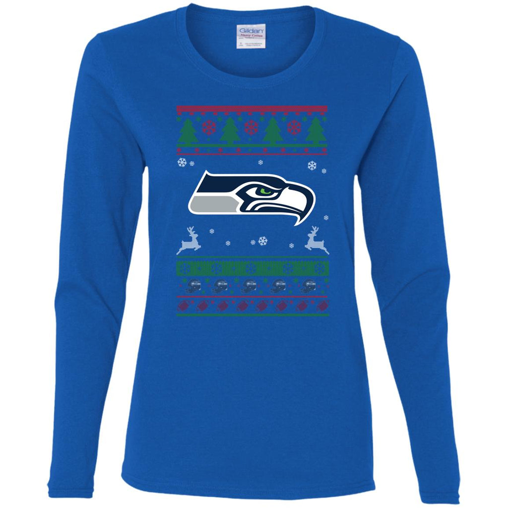 Seattle Seahawks Logo Football Teams Ugly Christmas Sweater Women Long Sleeve Shirt