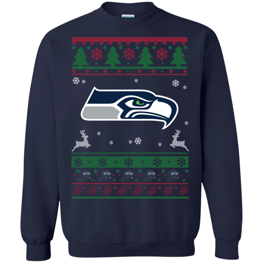 Seattle Seahawks Logo Football Teams Ugly Christmas Sweater Unisex Crewneck Pullover Sweatshirt