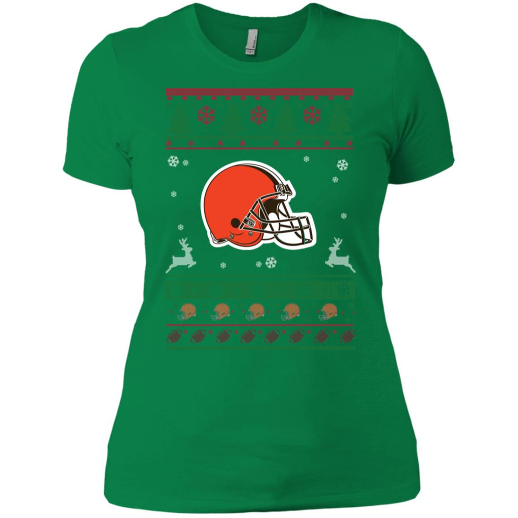 Cleveland Browns Logo Football Teams Ugly Christmas Sweater Women T-Shirt