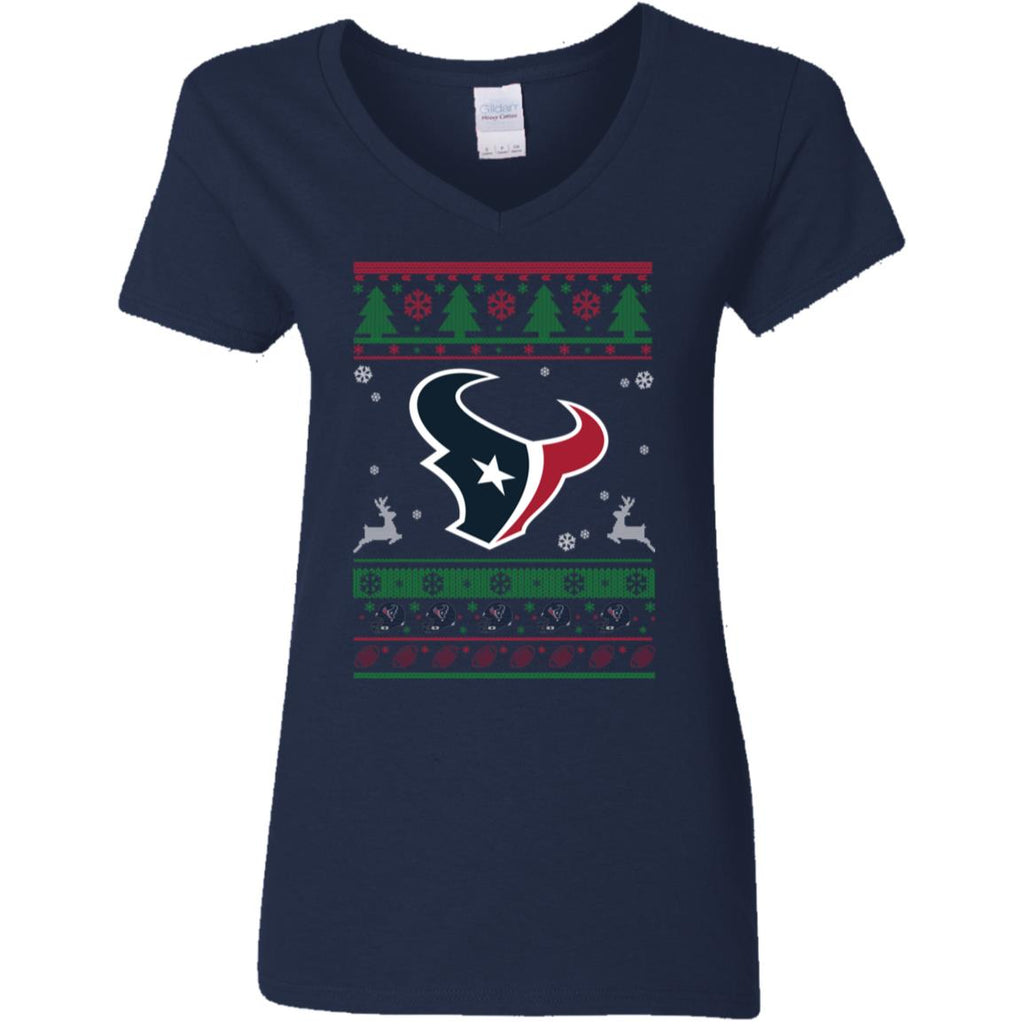 Houston Texans Logo Football Teams Ugly Christmas Sweater Women V-Neck T-Shirt