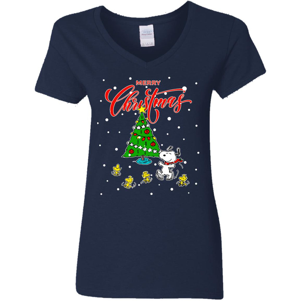 Peanuts-snoopy Christmas Tree Women V-Neck T-Shirt