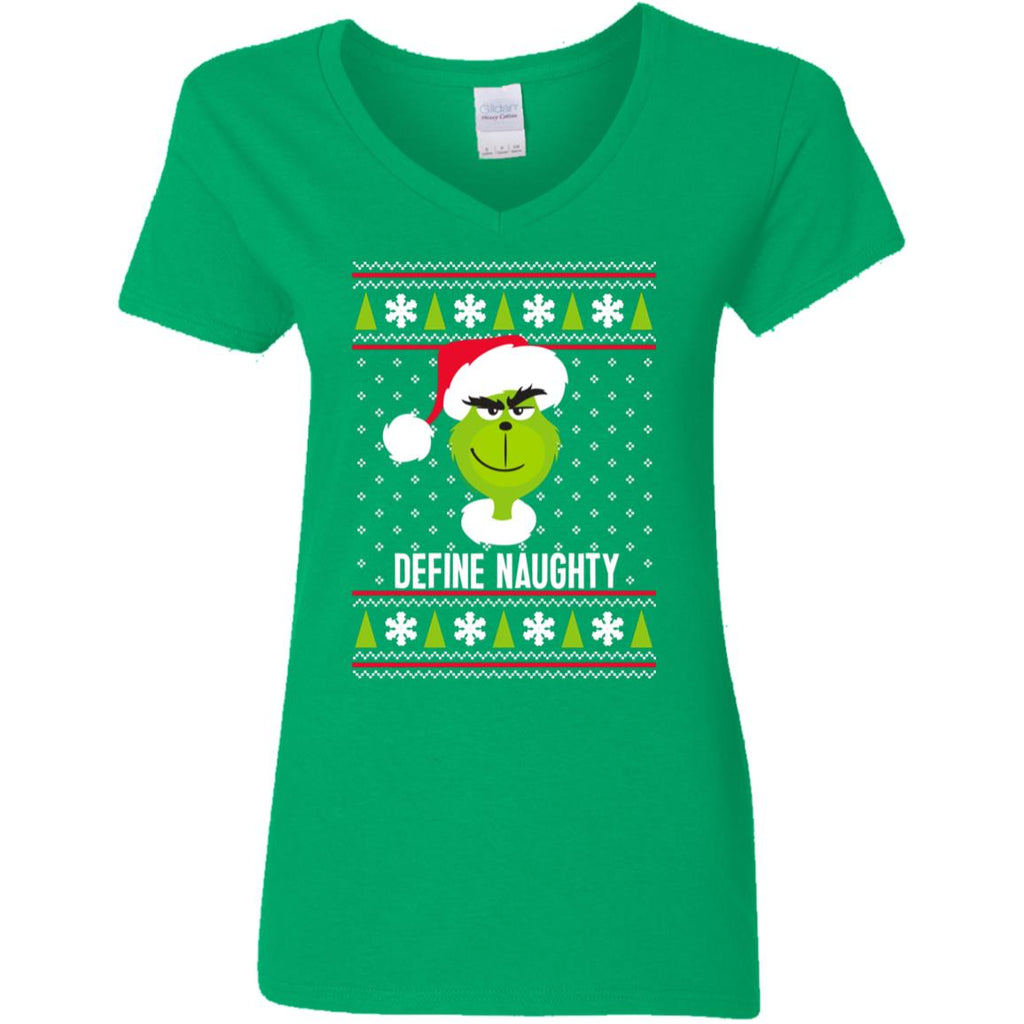Dr. Seuss The Grinch Naughty Grinch Christmas Sweatshirt Women V-Neck T-Shirt