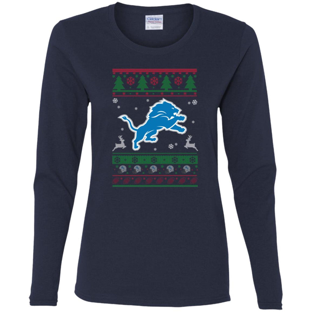 Detroit Lions Logo Football Teams Ugly Christmas Sweater Women Long Sleeve Shirt