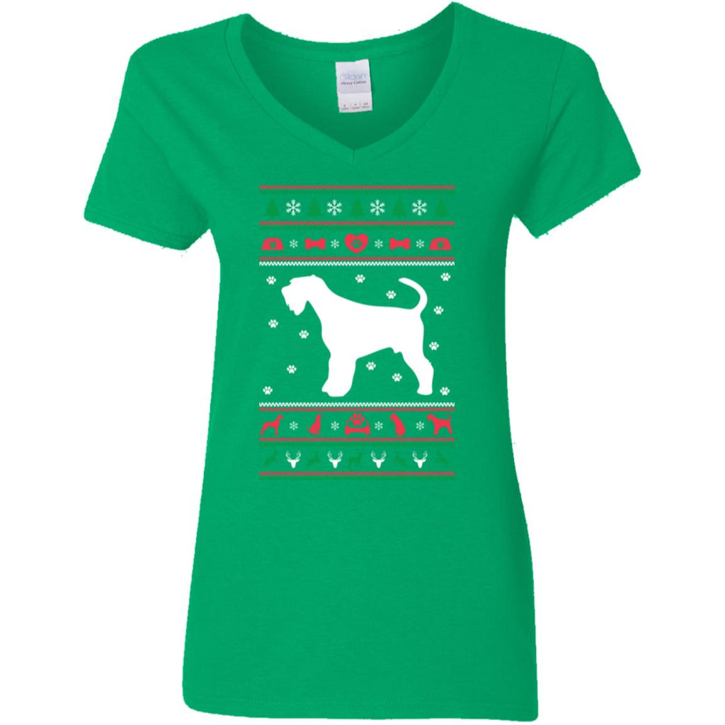 Christmas Airedale Dog Women V-Neck T-Shirt