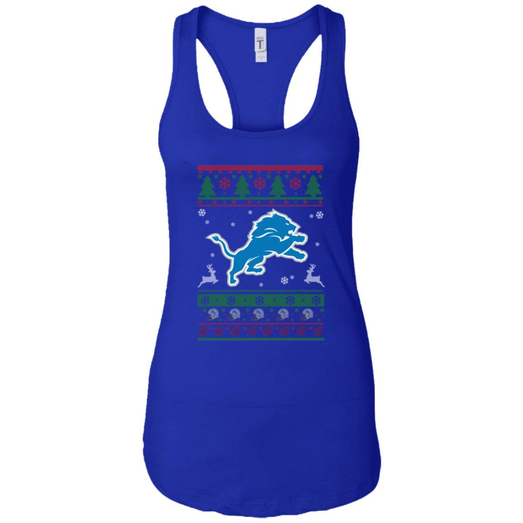 Detroit Lions Logo Football Teams Ugly Christmas Sweater Women Tank