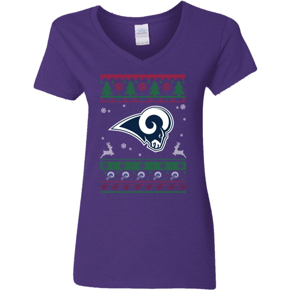 Los Angeles Rams Logo Football Teams Ugly Christmas Sweater Women V-Neck T-Shirt
