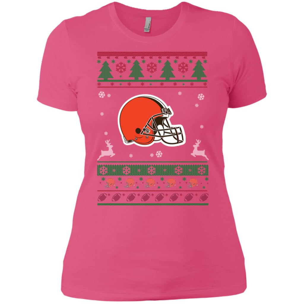 Cleveland Browns Logo Football Teams Ugly Christmas Sweater Women T-Shirt