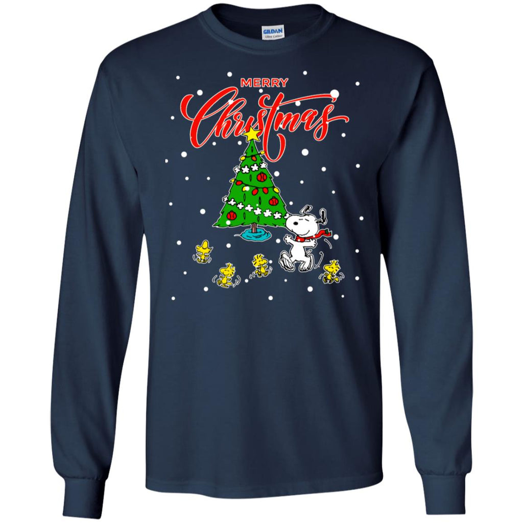 Peanuts-snoopy Christmas Tree Men Long SLeeve Shirt