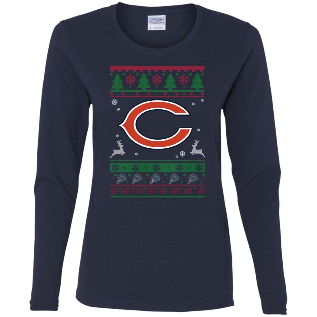 Chicago Bears Logo Football Teams Ugly Christmas Sweater Women Long Sleeve Shirt