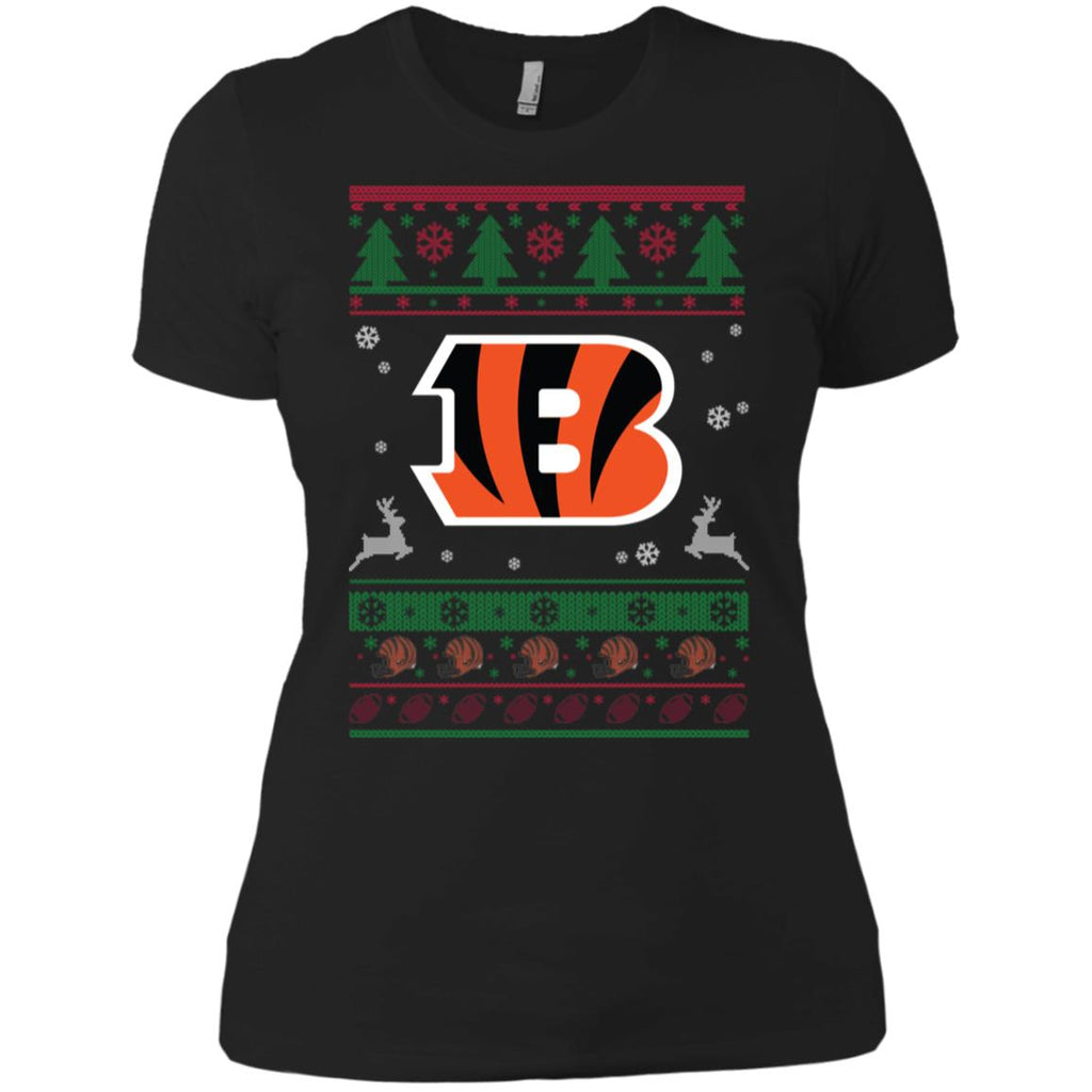 Cincinnati Bengals Logo Football Teams Ugly Christmas Sweater Women T-Shirt