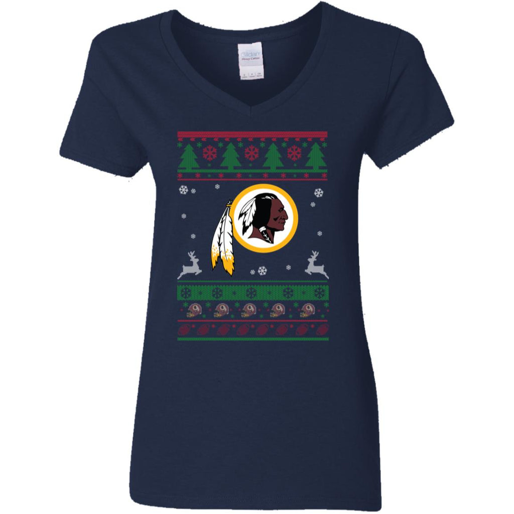 Washington Redskins Logo Football Teams Ugly Christmas Sweater Women V-Neck T-Shirt