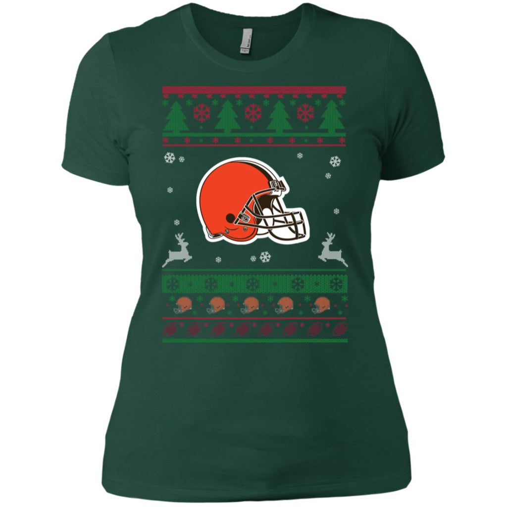 Cleveland Browns Logo Football Teams Ugly Christmas Sweater Women T-Shirt