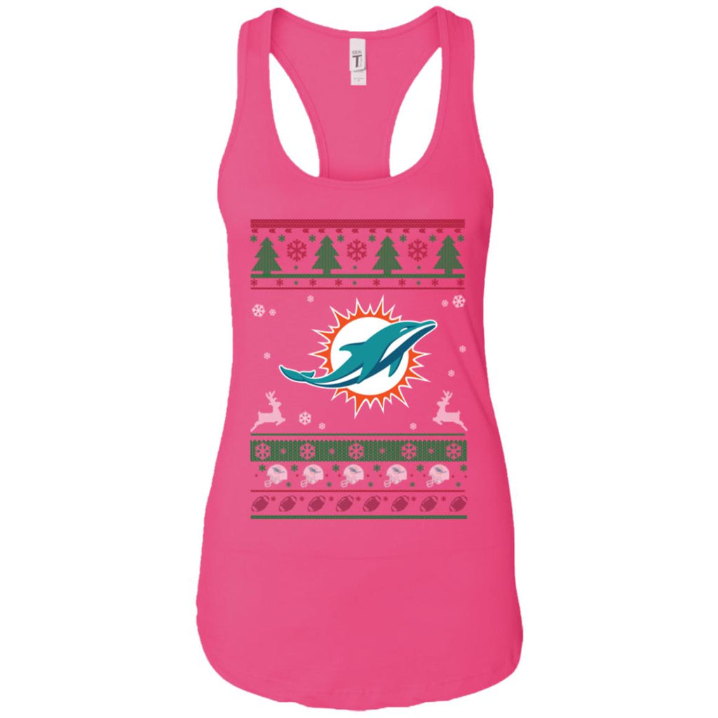 Miami Dolphins Logo Football Teams Ugly Christmas Sweater Women Tank