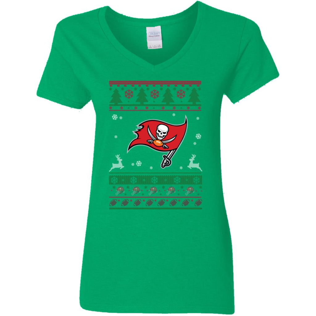 Tampa Bay Buccaneers Logo Football Teams Ugly Christmas Sweater Women V-Neck T-Shirt