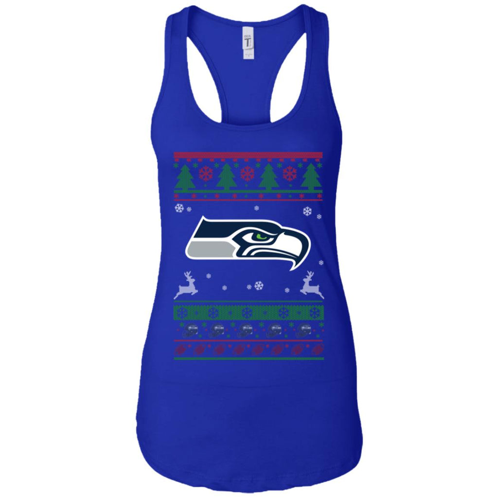 Seattle Seahawks Logo Football Teams Ugly Christmas Sweater Women Tank