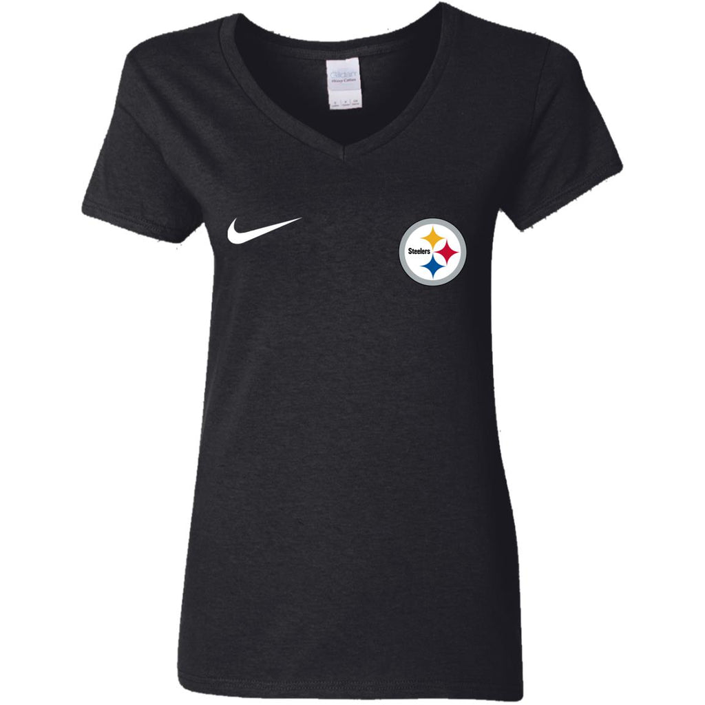 Nike Pittsburgh Steelers Logo Nfl Football Women V-Neck T-Shirt