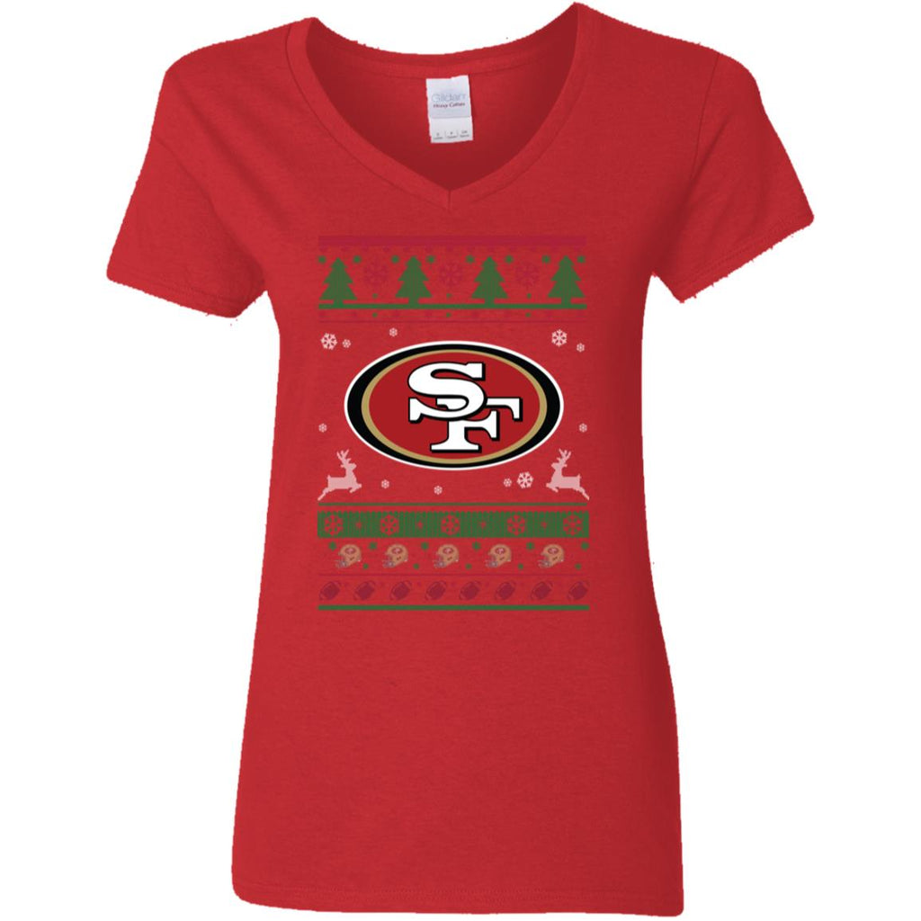 San Francisco 49ers Logo Football Teams Ugly Christmas Sweater Women V-Neck T-Shirt