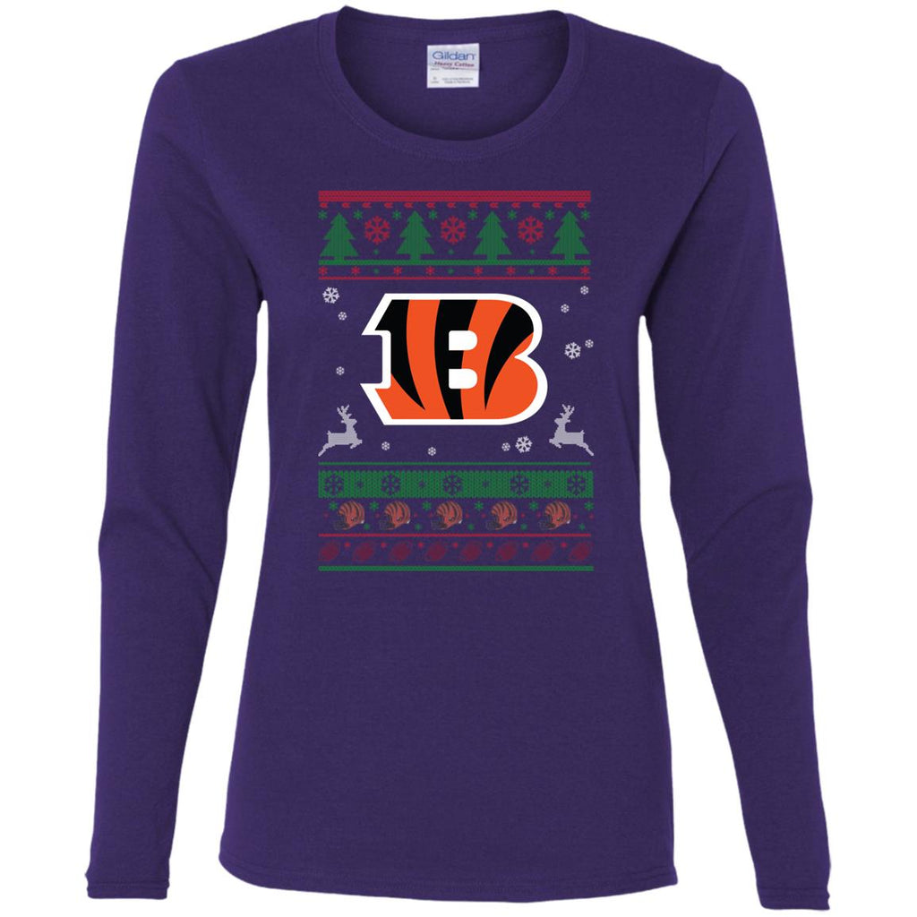 Cincinnati Bengals Logo Football Teams Ugly Christmas Sweater Women Long Sleeve Shirt