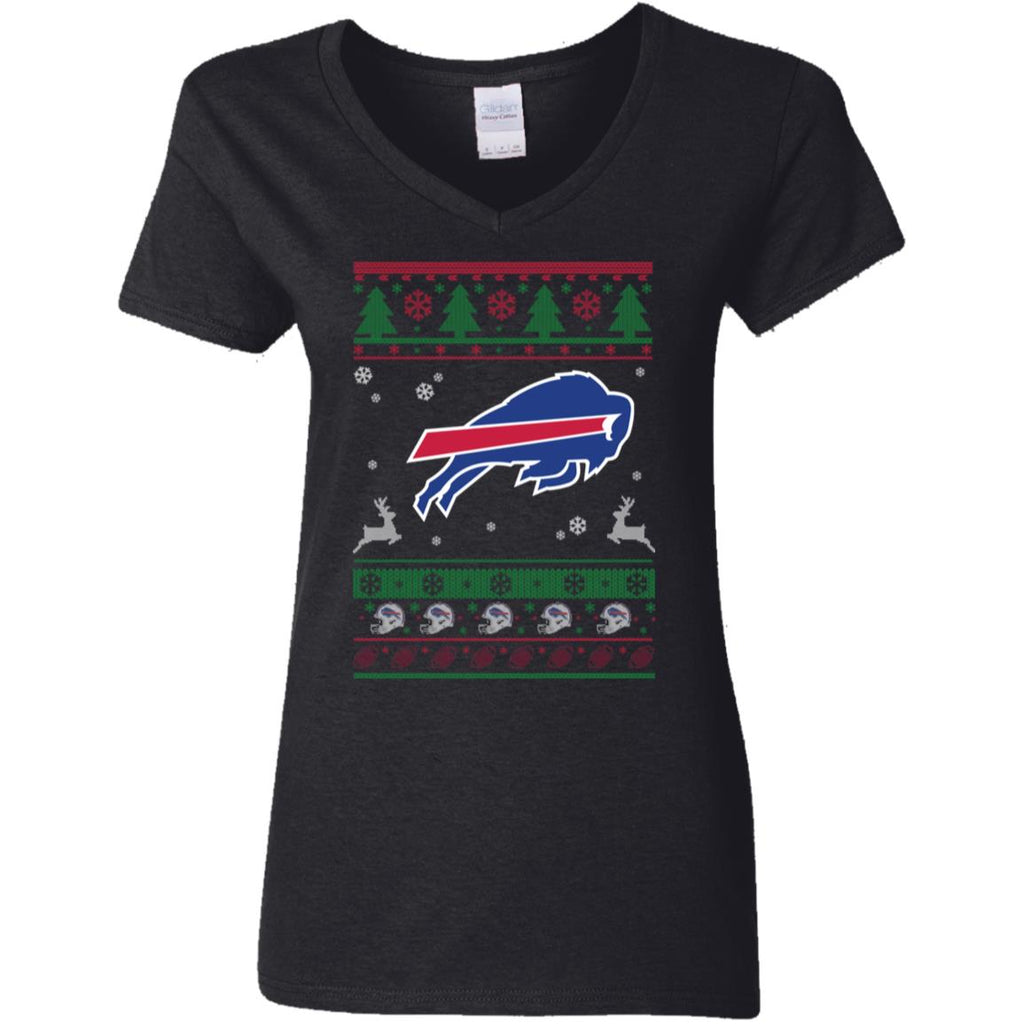 Buffalo Bills Logo Football Teams Ugly Christmas Sweater Women V-Neck T-Shirt