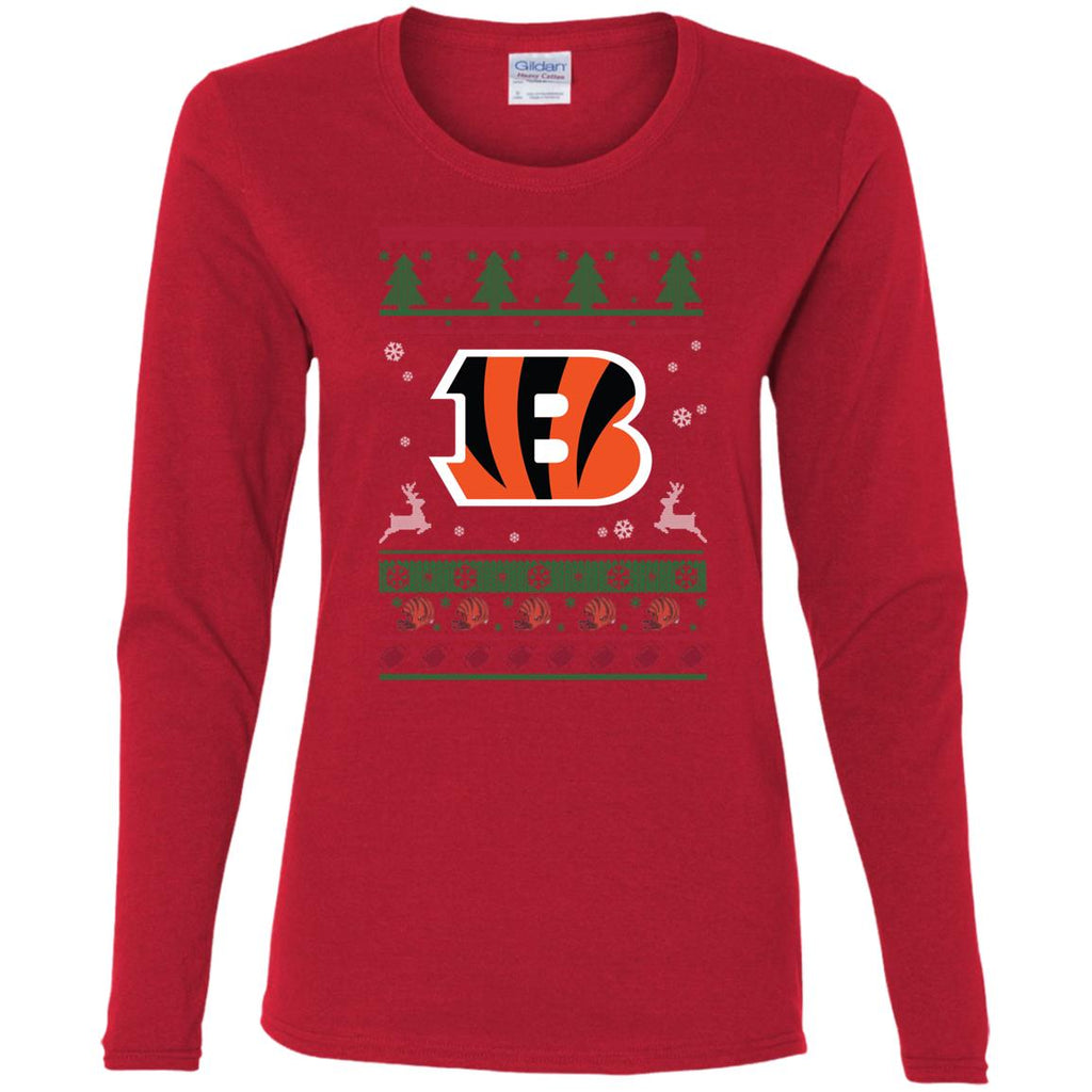 Cincinnati Bengals Logo Football Teams Ugly Christmas Sweater Women Long Sleeve Shirt