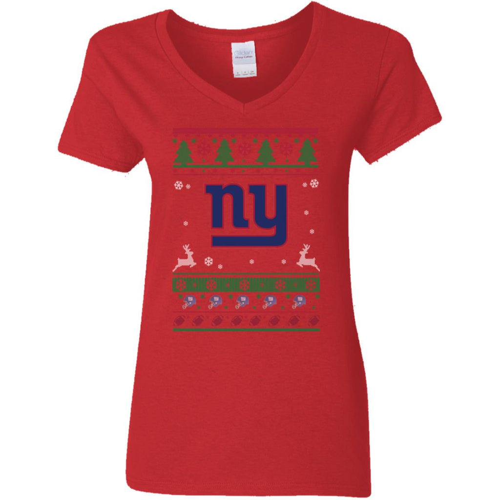 New York Giants Logo Football Teams Ugly Christmas Sweater Women V-Neck T-Shirt
