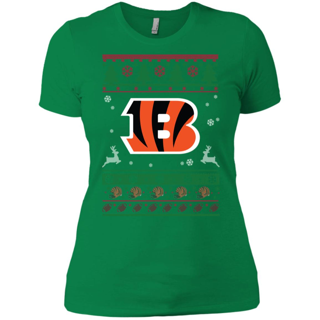 Cincinnati Bengals Logo Football Teams Ugly Christmas Sweater Women T-Shirt