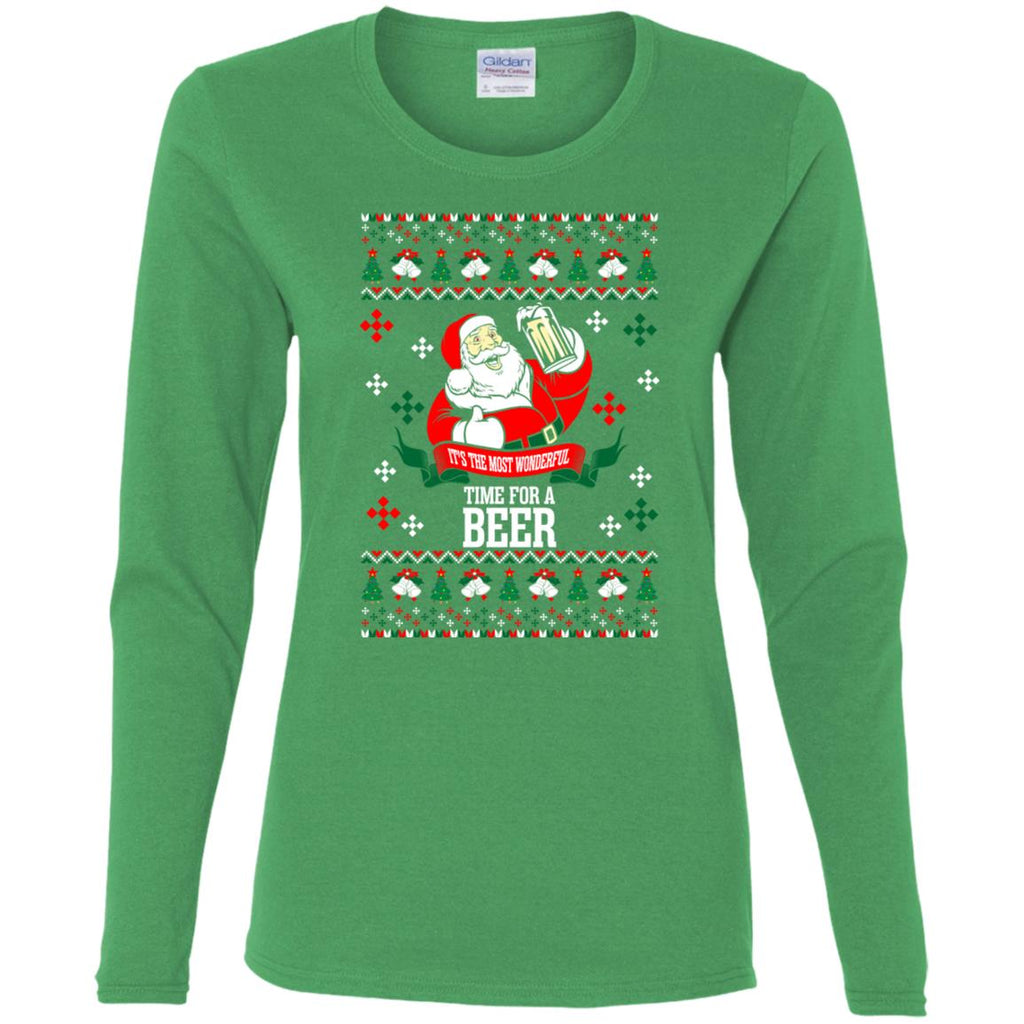 It's The Most Wonderful Time For A Beer Ugly Christmas Women Long Sleeve Shirt