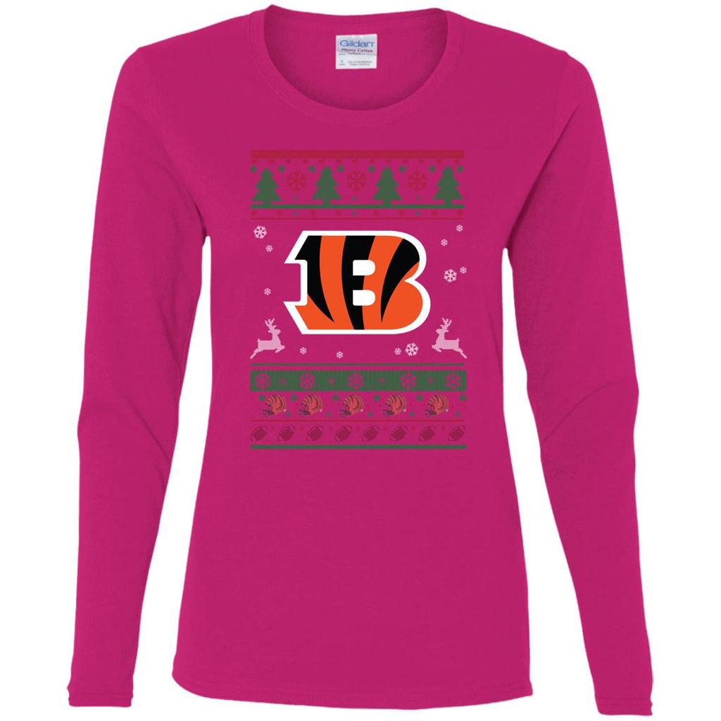 Cincinnati Bengals Logo Football Teams Ugly Christmas Sweater Women Long Sleeve Shirt