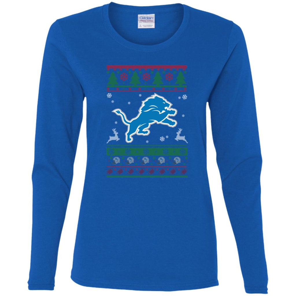 Detroit Lions Logo Football Teams Ugly Christmas Sweater Women Long Sleeve Shirt