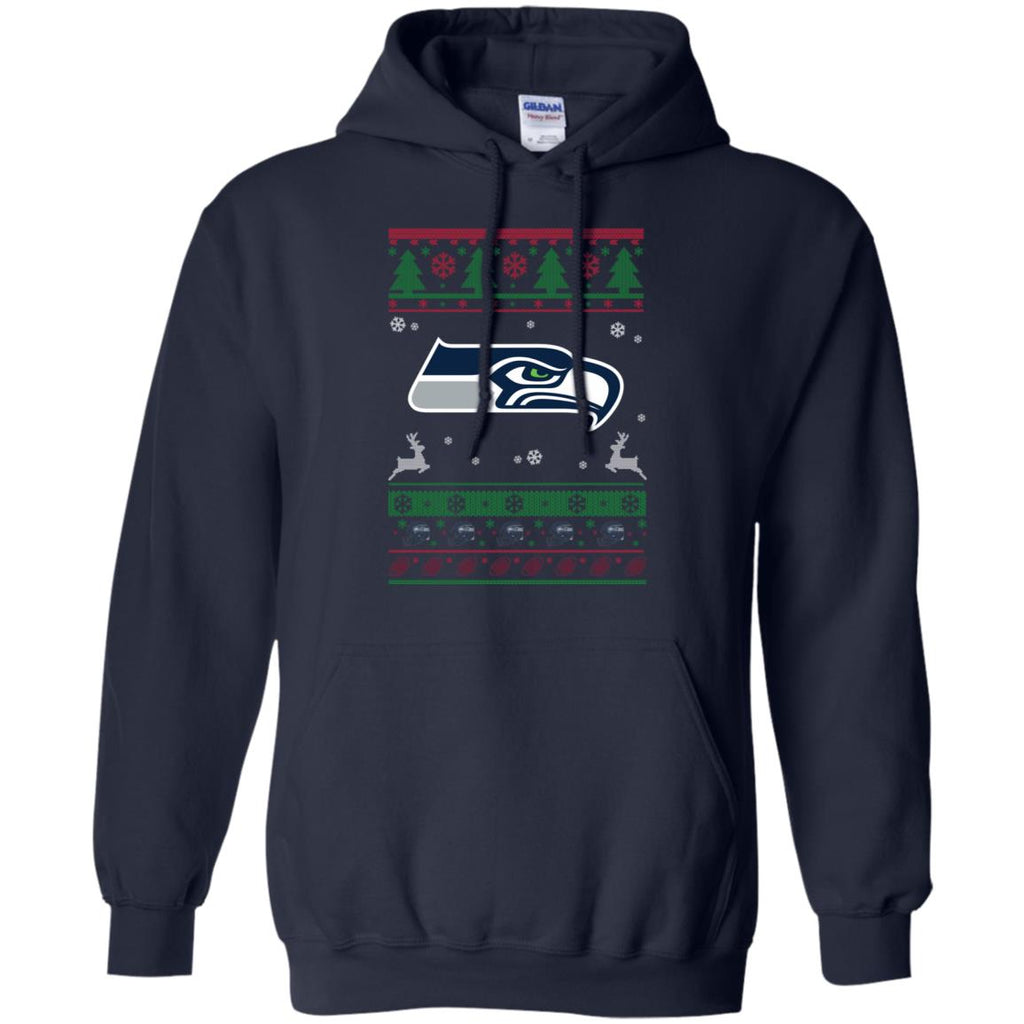 Seattle Seahawks Logo Football Teams Ugly Christmas Sweater Men Pullover Hoodie