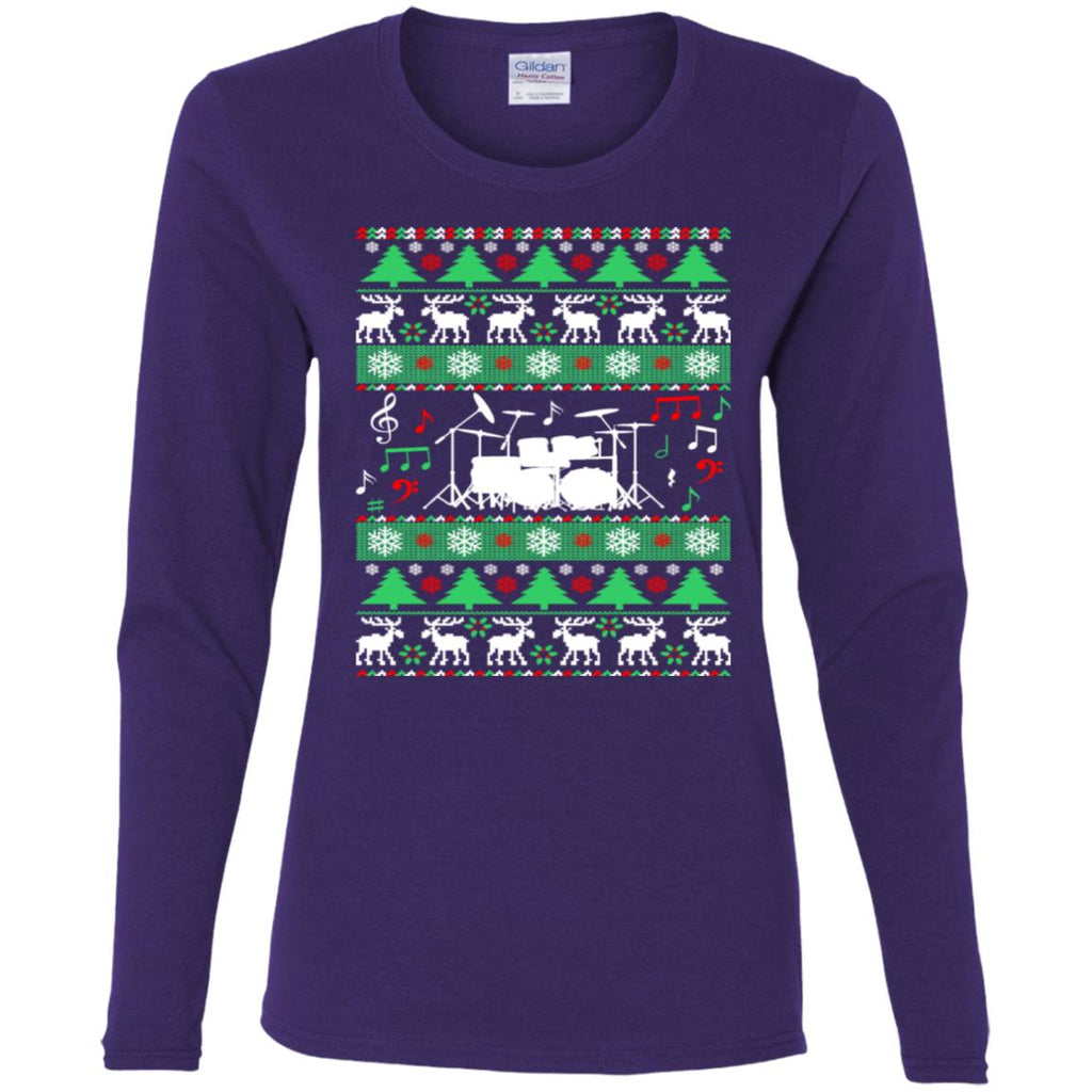 Drums Drummer Ugly Christmas Women Long Sleeve Shirt